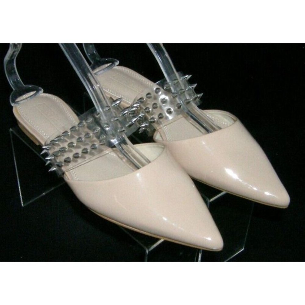 Asos shoes nude patent leather pointed toe spike strap slide sandals 8 UK 6